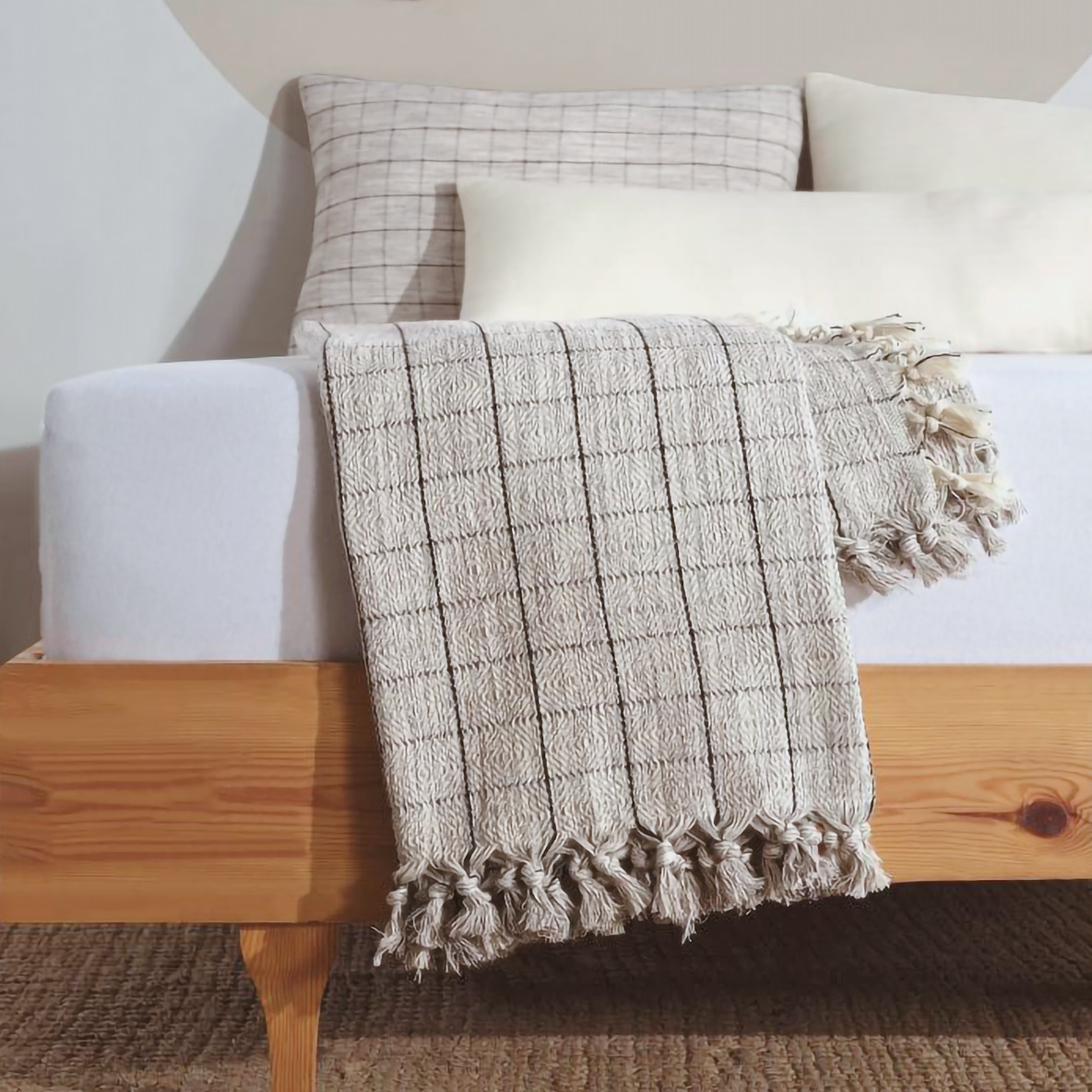 ORGANIC COTTON GREY & CREAM CHECKERED THROW BLANKET