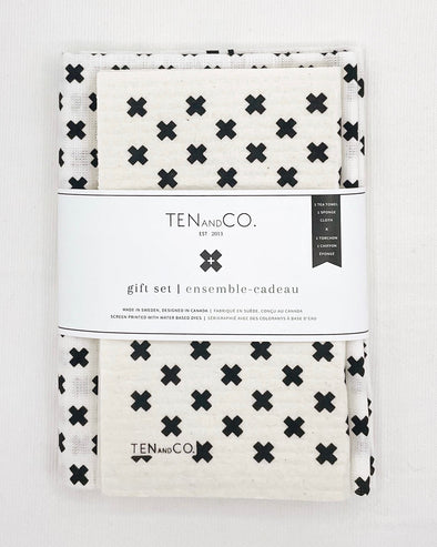 TINY X BLACK ON WHITE TOWEL & SPONGE CLOTH