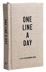 Beige memory book titled 'One Line A Day' on a white background