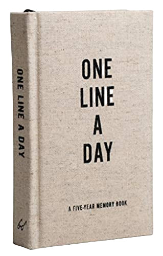 Beige memory book titled 'One Line A Day' on a white background